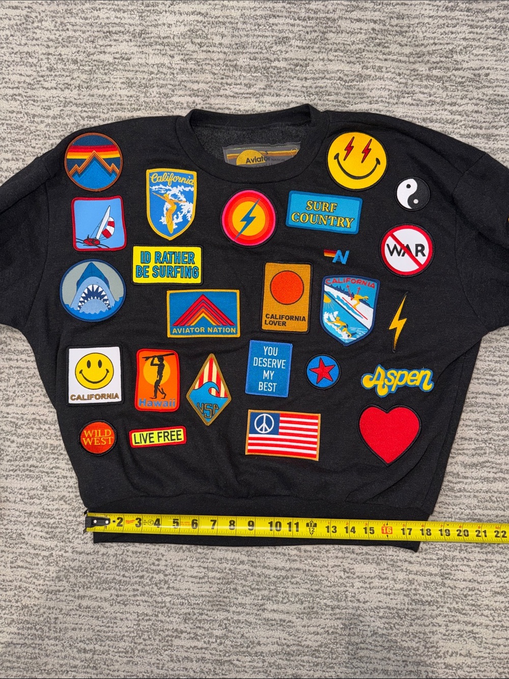 New Aviator Nation VINTAGE PATCH RELAXED CREW SWEATSHIRT -BLACK Small - Picture 6 of 10